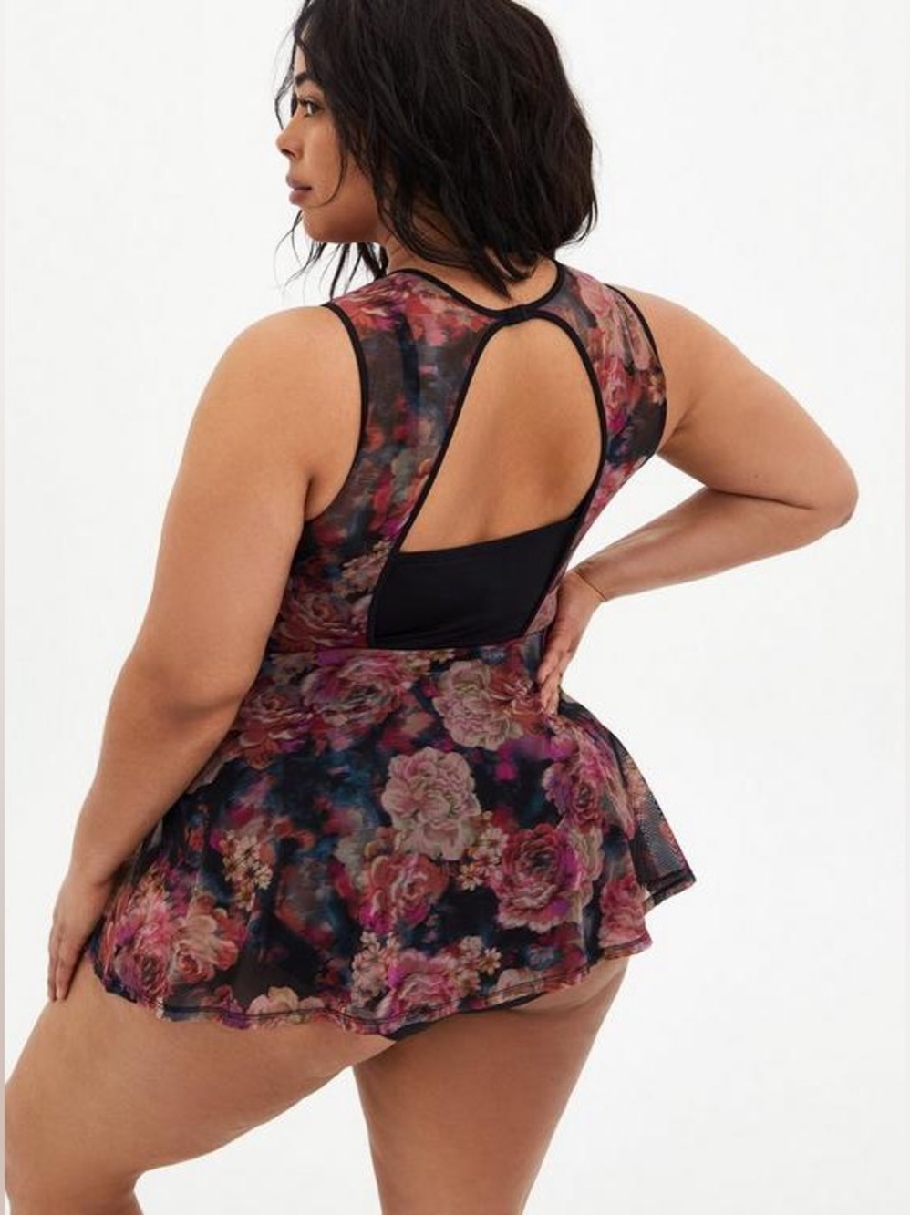 Underwire short Floral Mesh Overlay swim dress with brief - Picture 4 of 15
